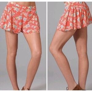 Free‎ People Floral Boho Shorts Women's 2 Coral Peach Flowy Festival Cottagecore